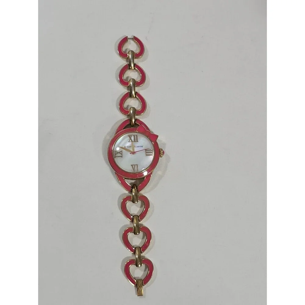 Betsey Johnson Pink XOXO Coquette bow link watch Gold tone accents Needs Battery